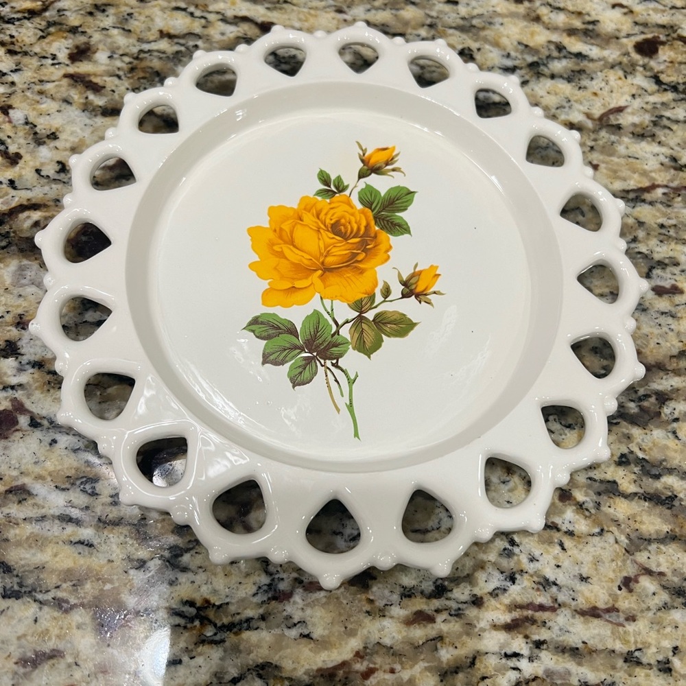 Antique Plate with Yellow Roses and Beautiful Border Details
